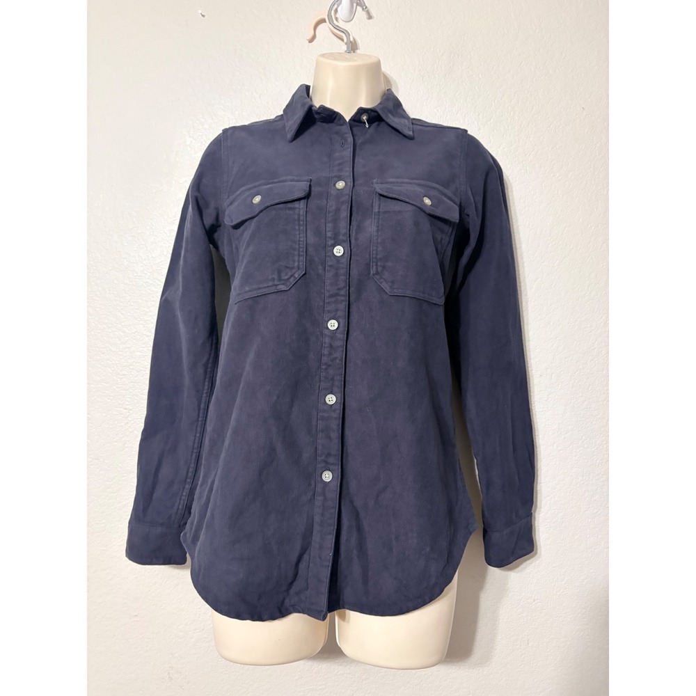 Filson Womens Moleskin Cotton Button Down Shirt Navy Blue XS 20161